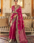 Rubby Pink Tussar Silk Zari Weaving Saree - Ranjvani