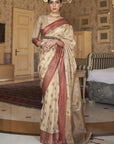 Wheat Brown Tussar Silk Zari Weaving Saree - Ranjvani