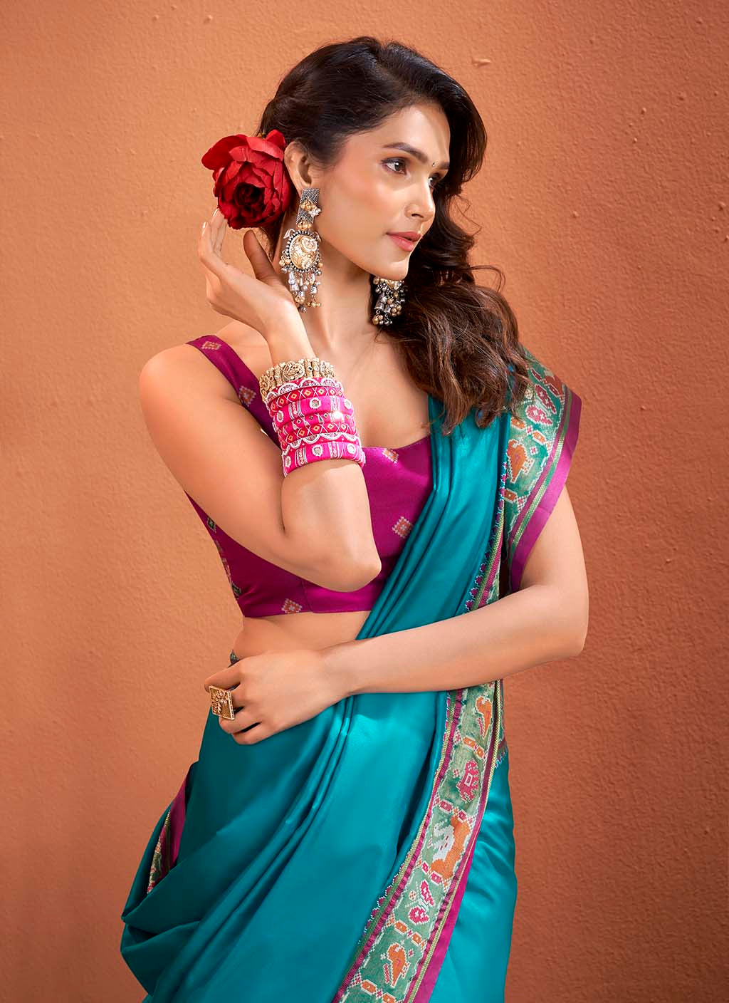 Teal Blue Patola Saree