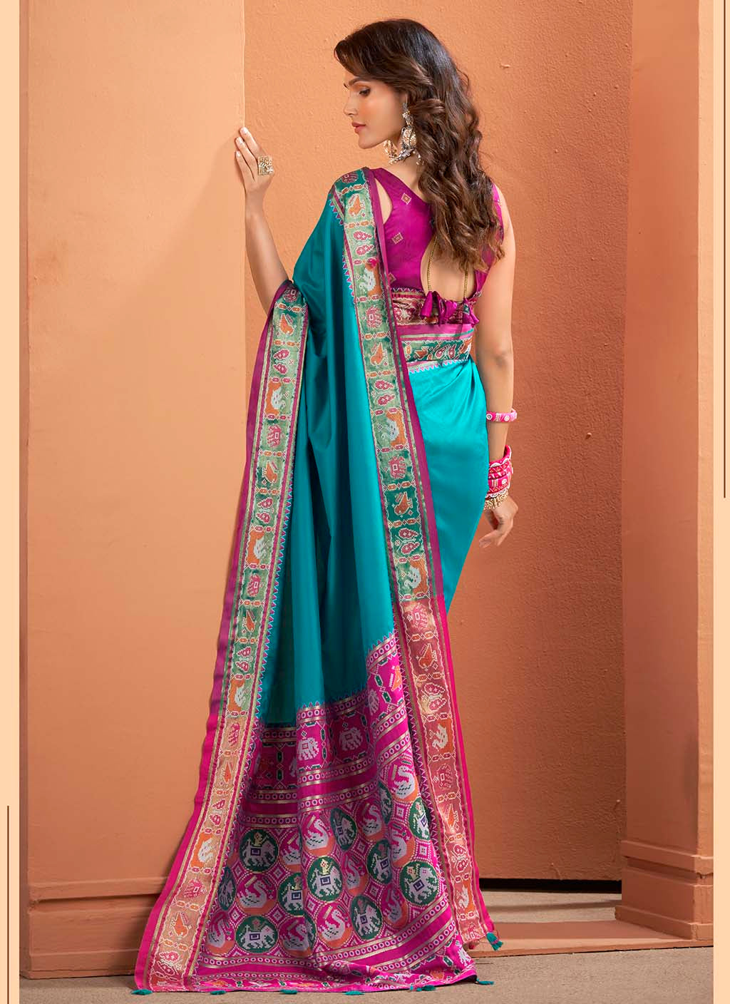 Teal Blue Patola Saree