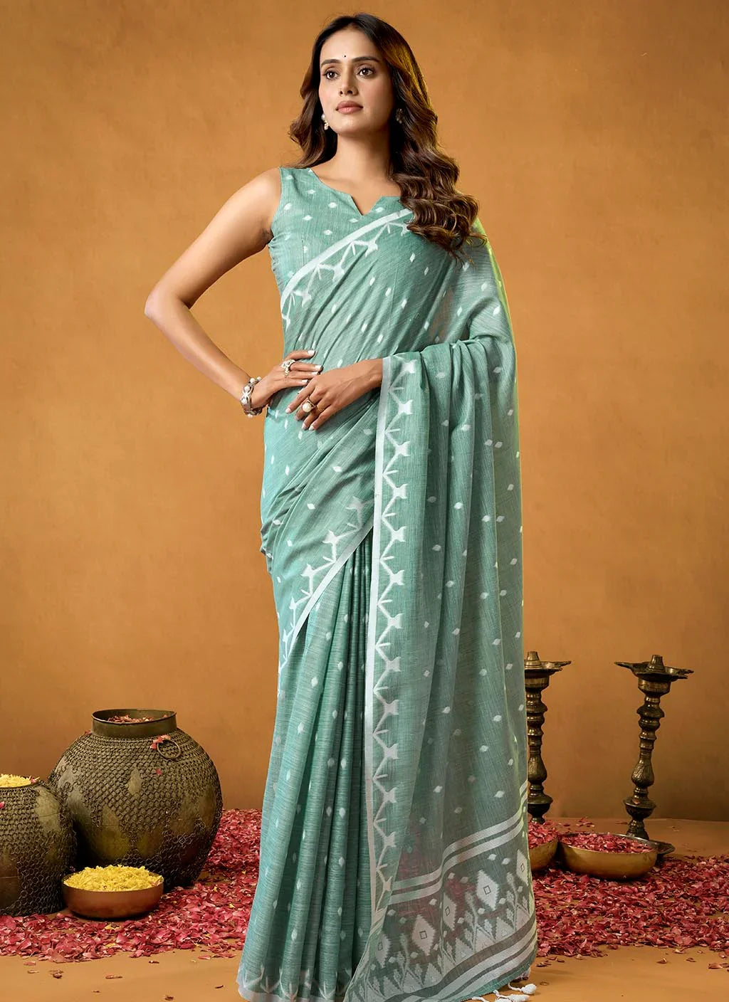 Hena Pure Linen Saree