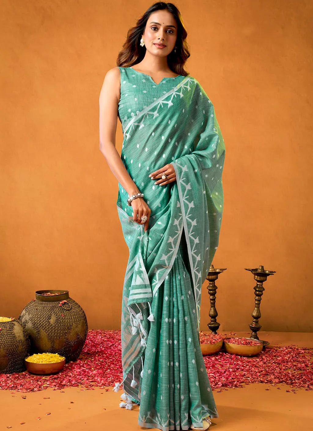 Hena Pure Linen Saree