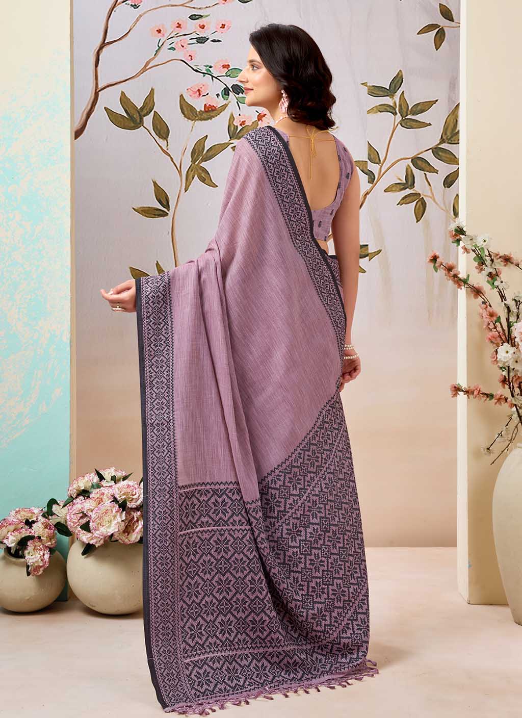 Dusty Pink Pure Linen Saree