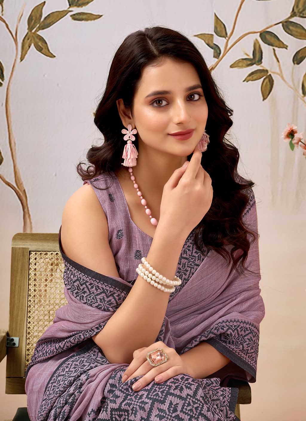 Dusty Pink Pure Linen Saree