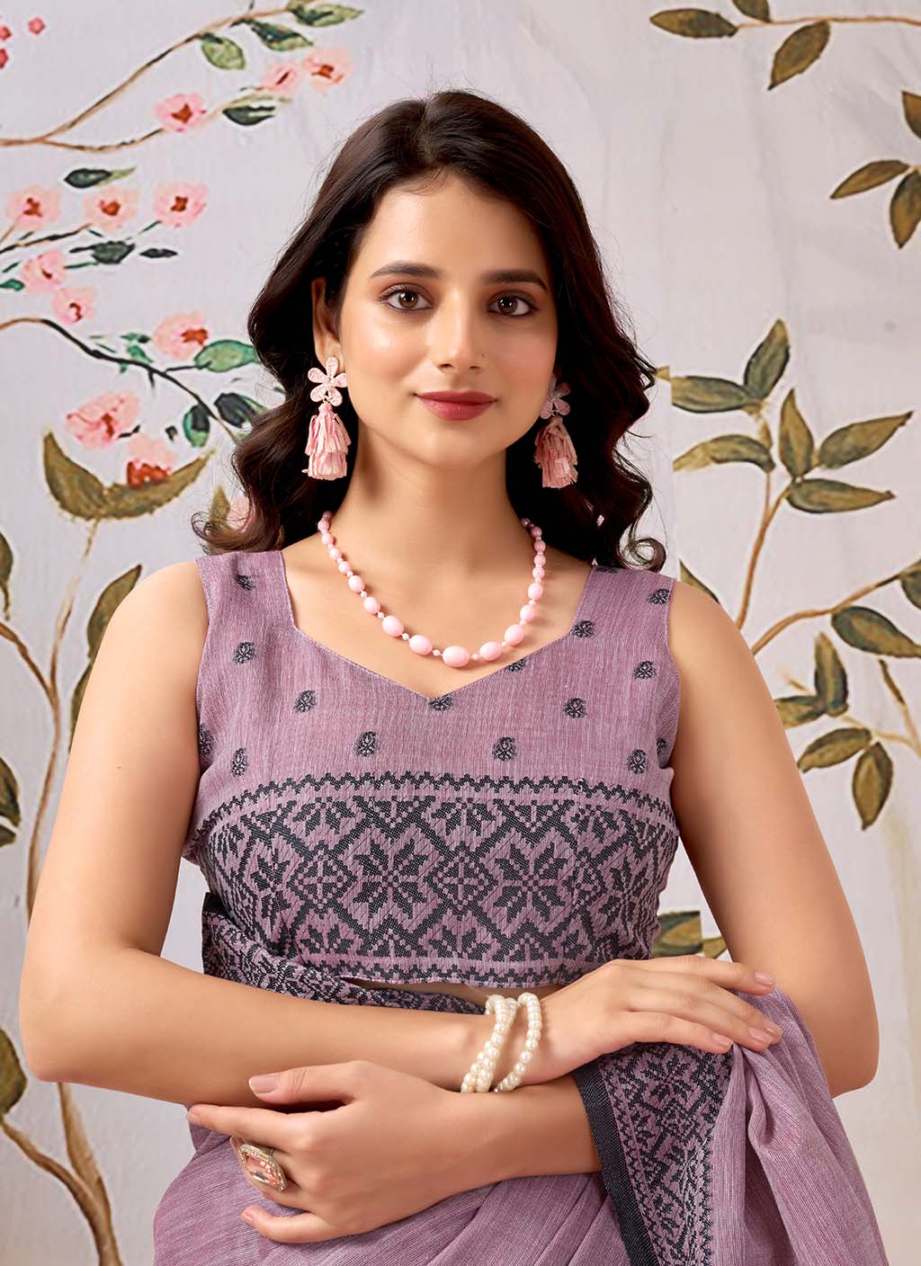 Dusty Pink Pure Linen Saree