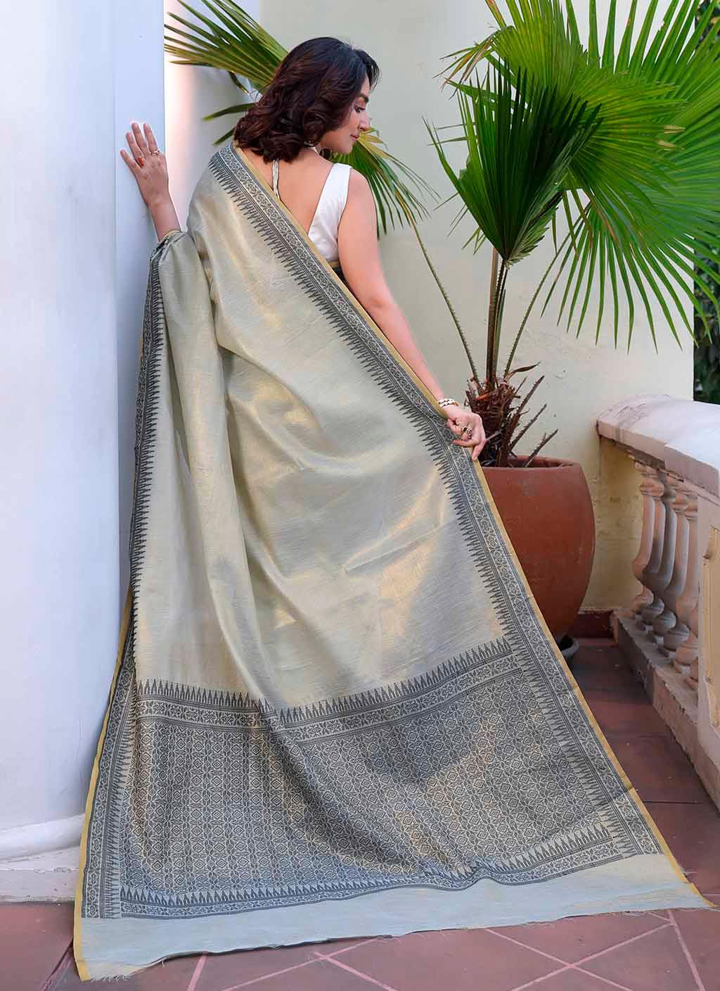 Amber Tissue Linen Saree