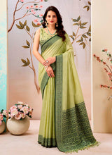 Lemon Green Pure Linen Saree