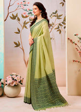 Lemon Green Pure Linen Saree