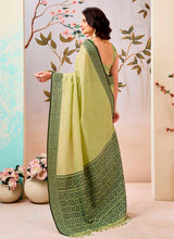 Lemon Green Pure Linen Saree