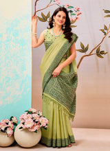 Lemon Green Pure Linen Saree