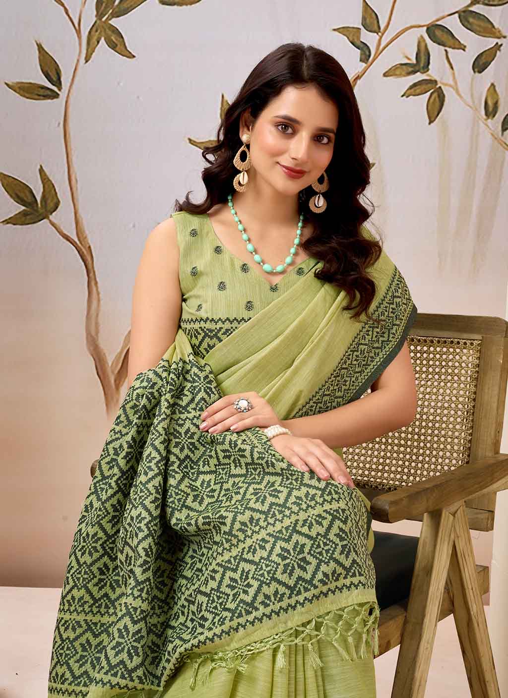 Lemon Green Pure Linen Saree
