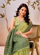 Lemon Green Pure Linen Saree