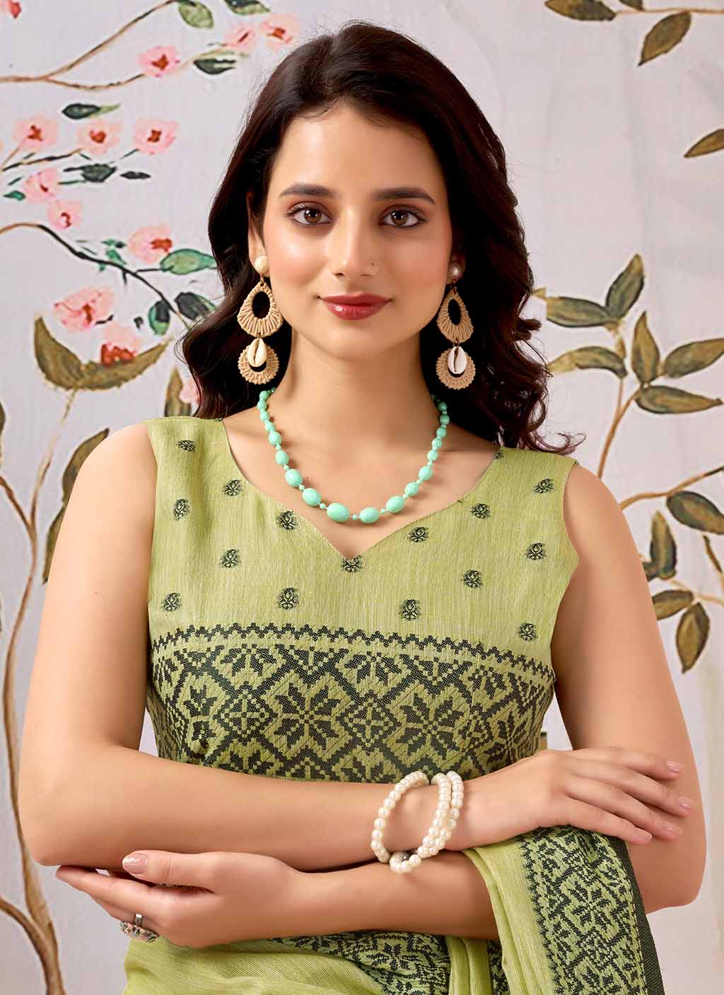 Lemon Green Pure Linen Saree