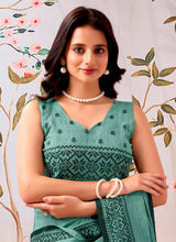 Firozi Pure Linen Saree