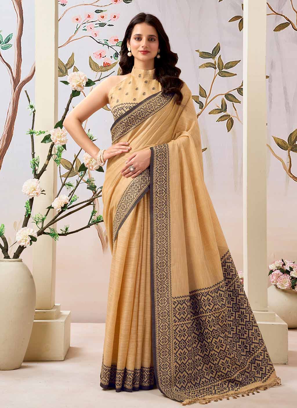 Orange Pure Linen Saree