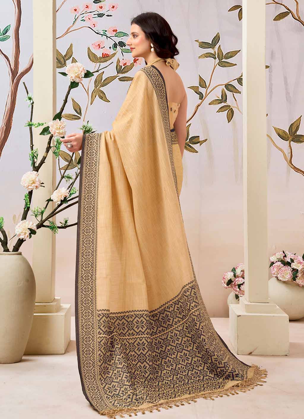 Orange Pure Linen Saree