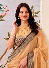 Orange Pure Linen Saree