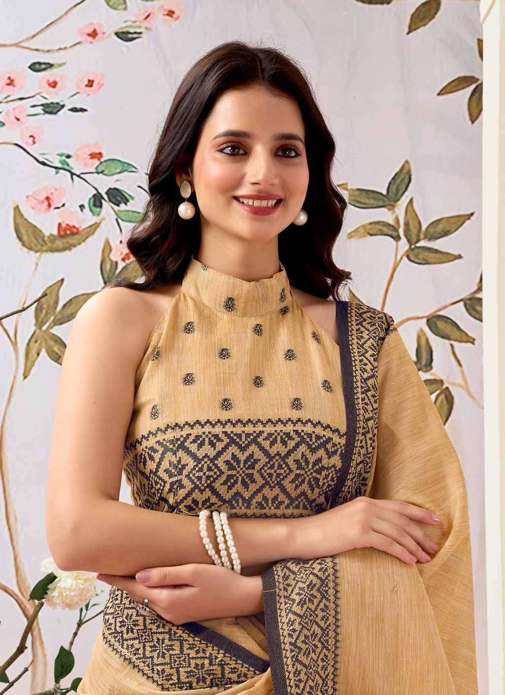 Orange Pure Linen Saree