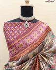 Beige Red Cotton Patola Saree - Ranjvani