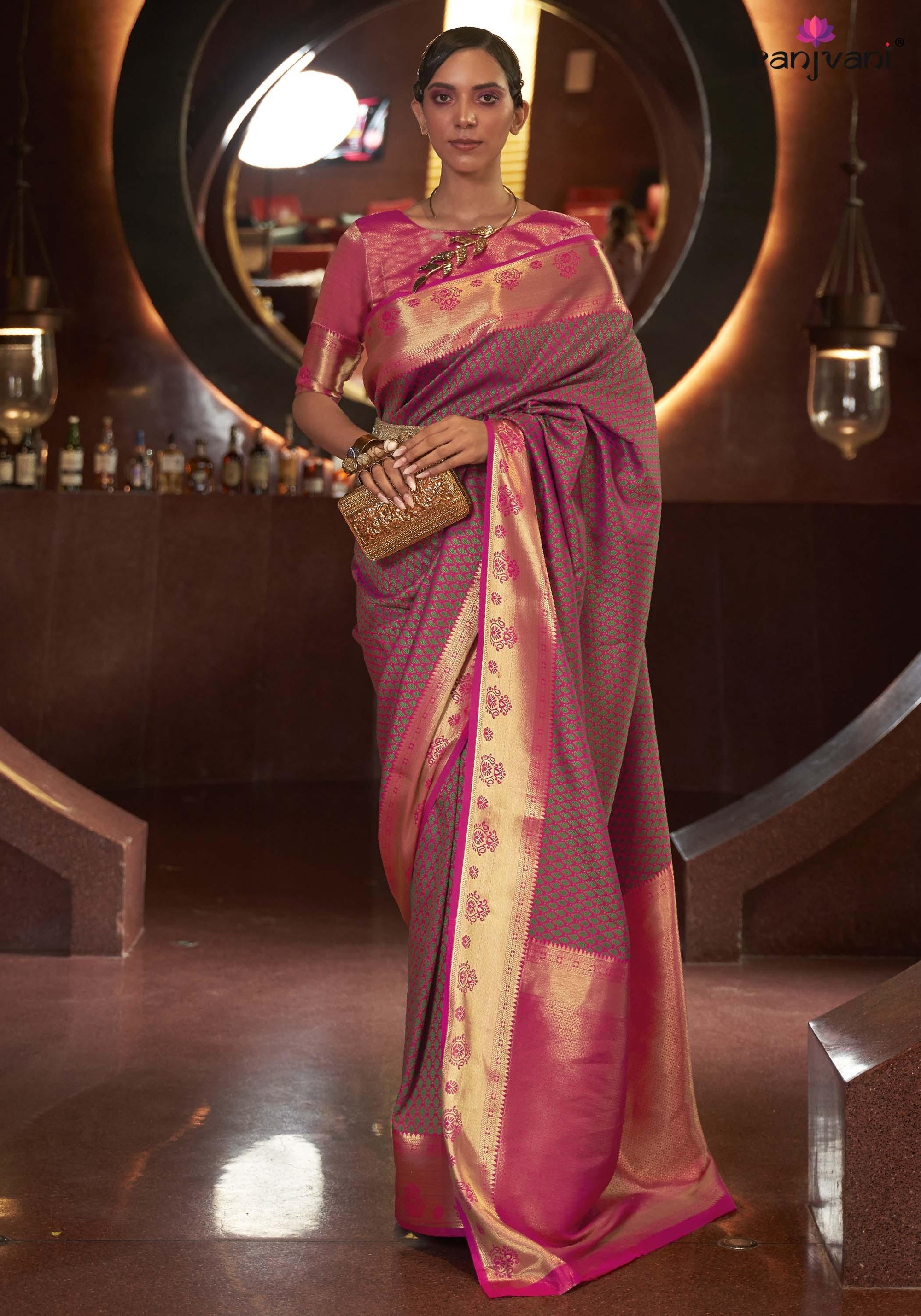 Carnation Pink Kanjivaram Silk Saree - Ranjvani