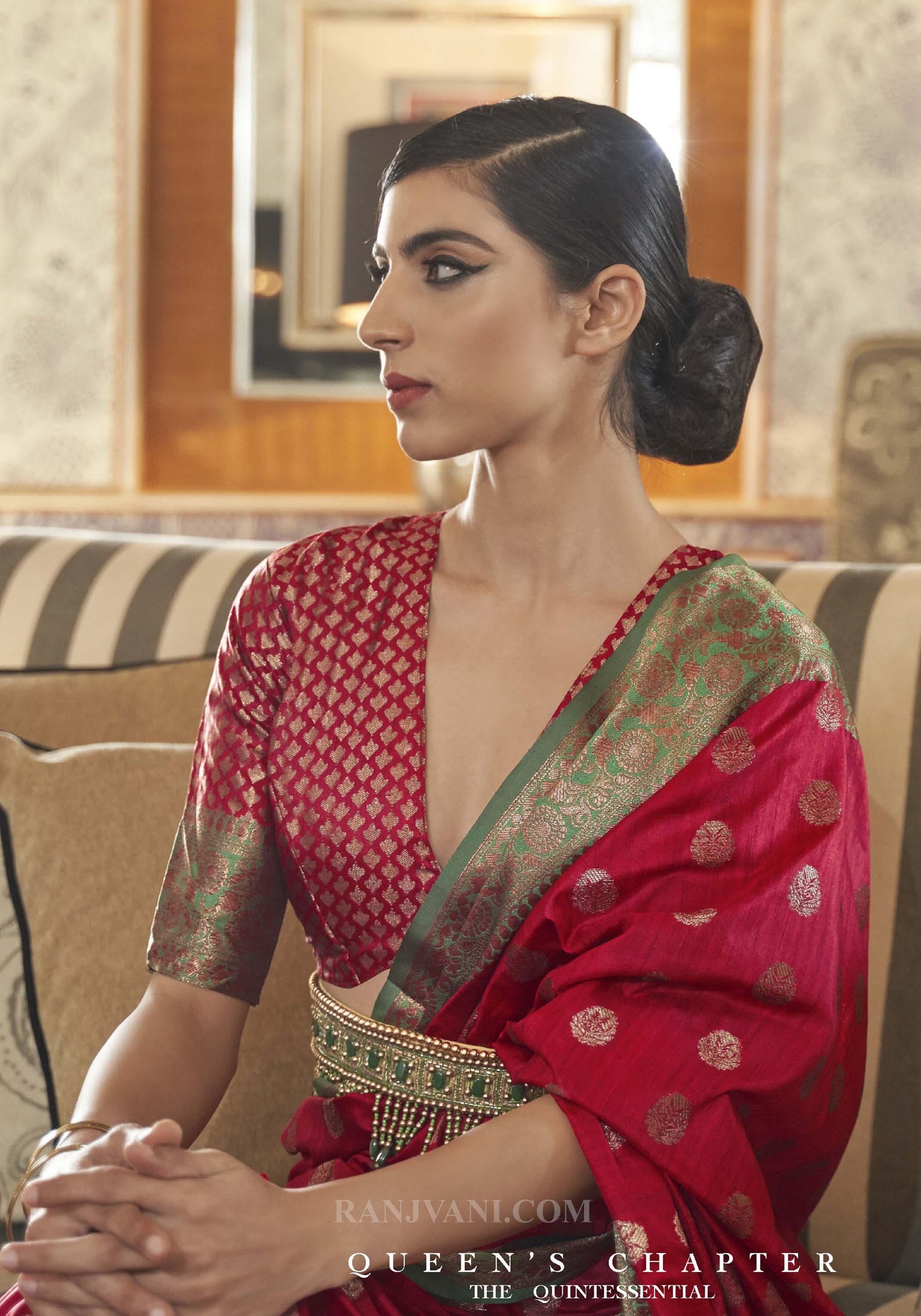 Dark Red Tussar Silk Zari Weaving Saree - Ranjvani