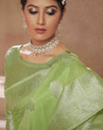 Forest Green Linen Saree - Ranjvani