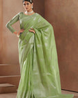 Forest Green Linen Saree - Ranjvani