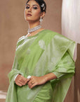 Forest Green Linen Saree - Ranjvani