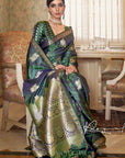 Forest Green Pure Satin Zari Weaving Silk Saree - Ranjvani
