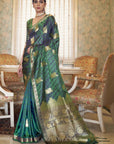 Forest Green Pure Satin Zari Weaving Silk Saree - Ranjvani