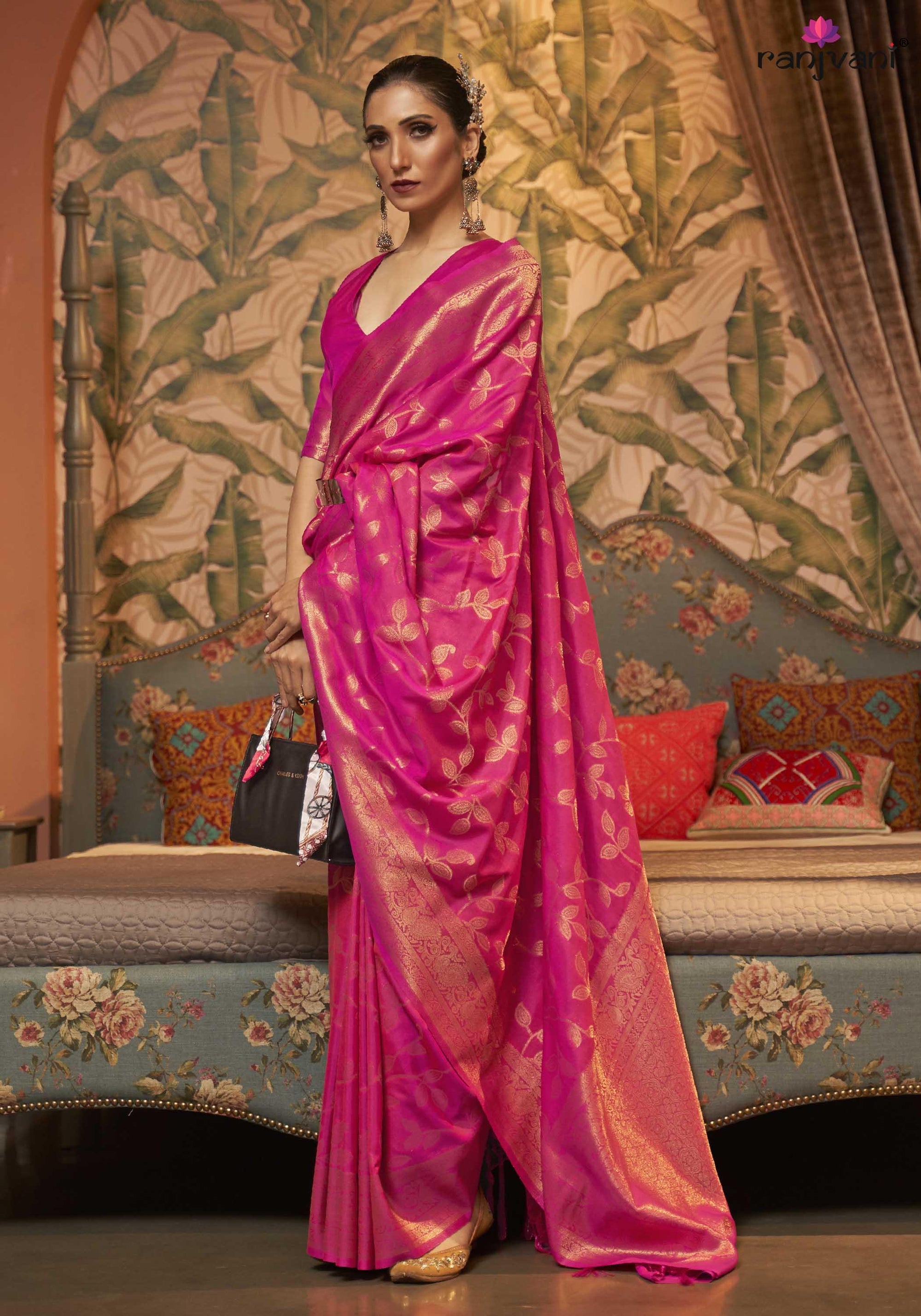 Hot Pink Pure Banarasi Silk Saree - Ranjvani