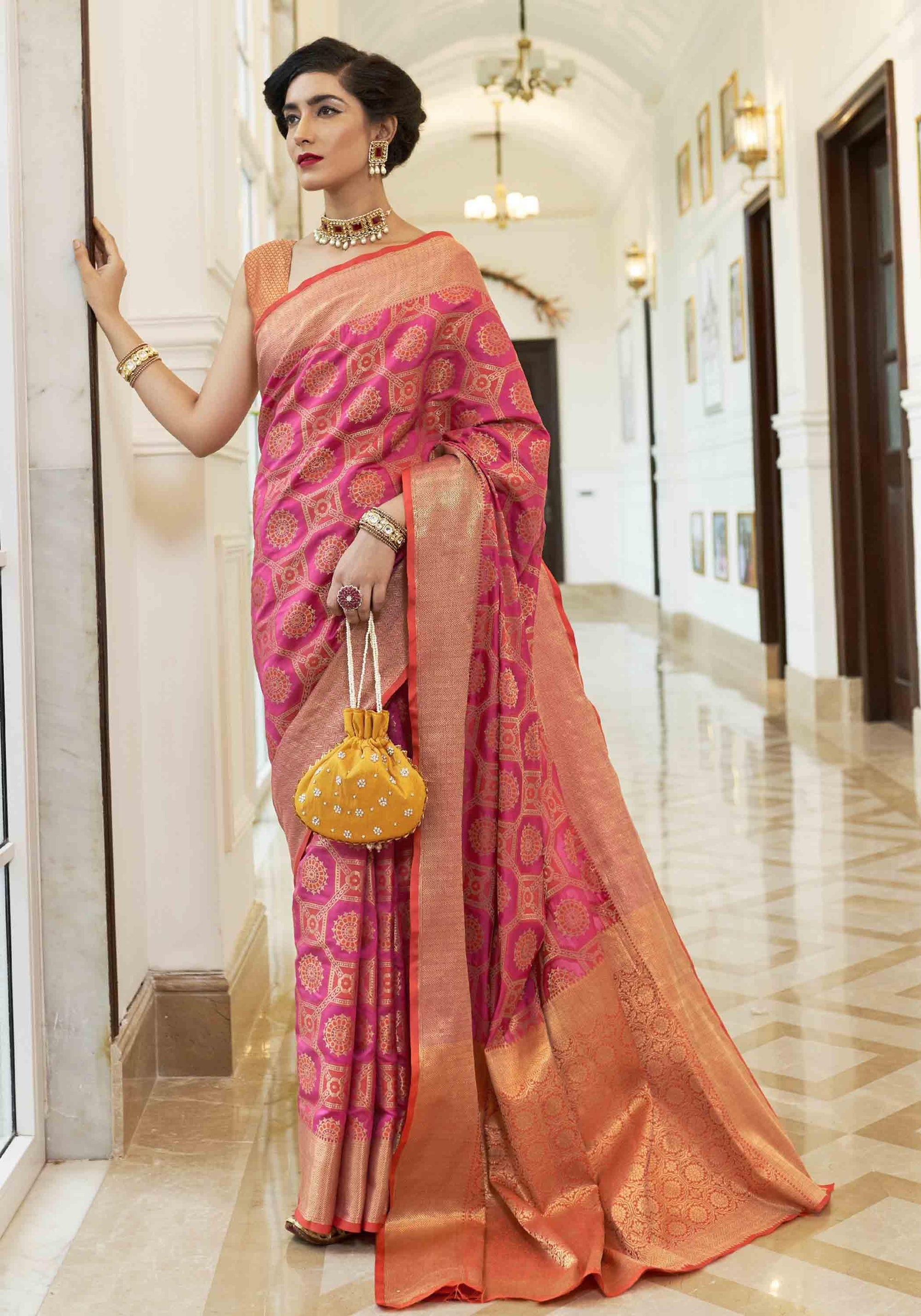 Hot Pink Traditional Patola Silk Weaving Saree - Ranjvani