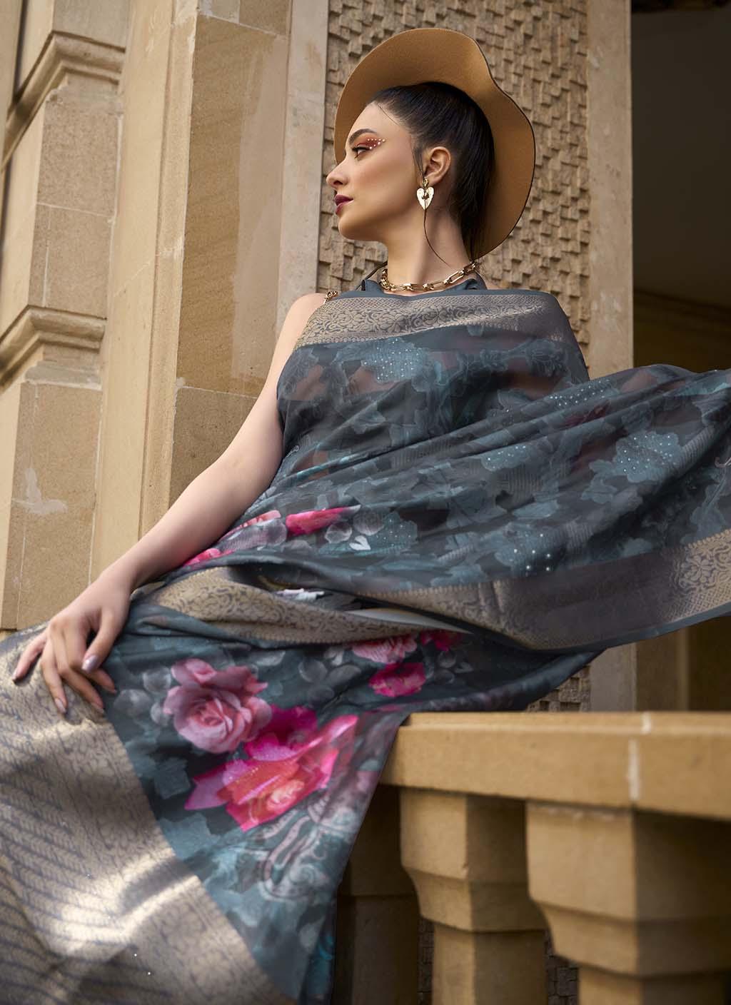 Kinsel Brasso Silk Saree - Satin Silk