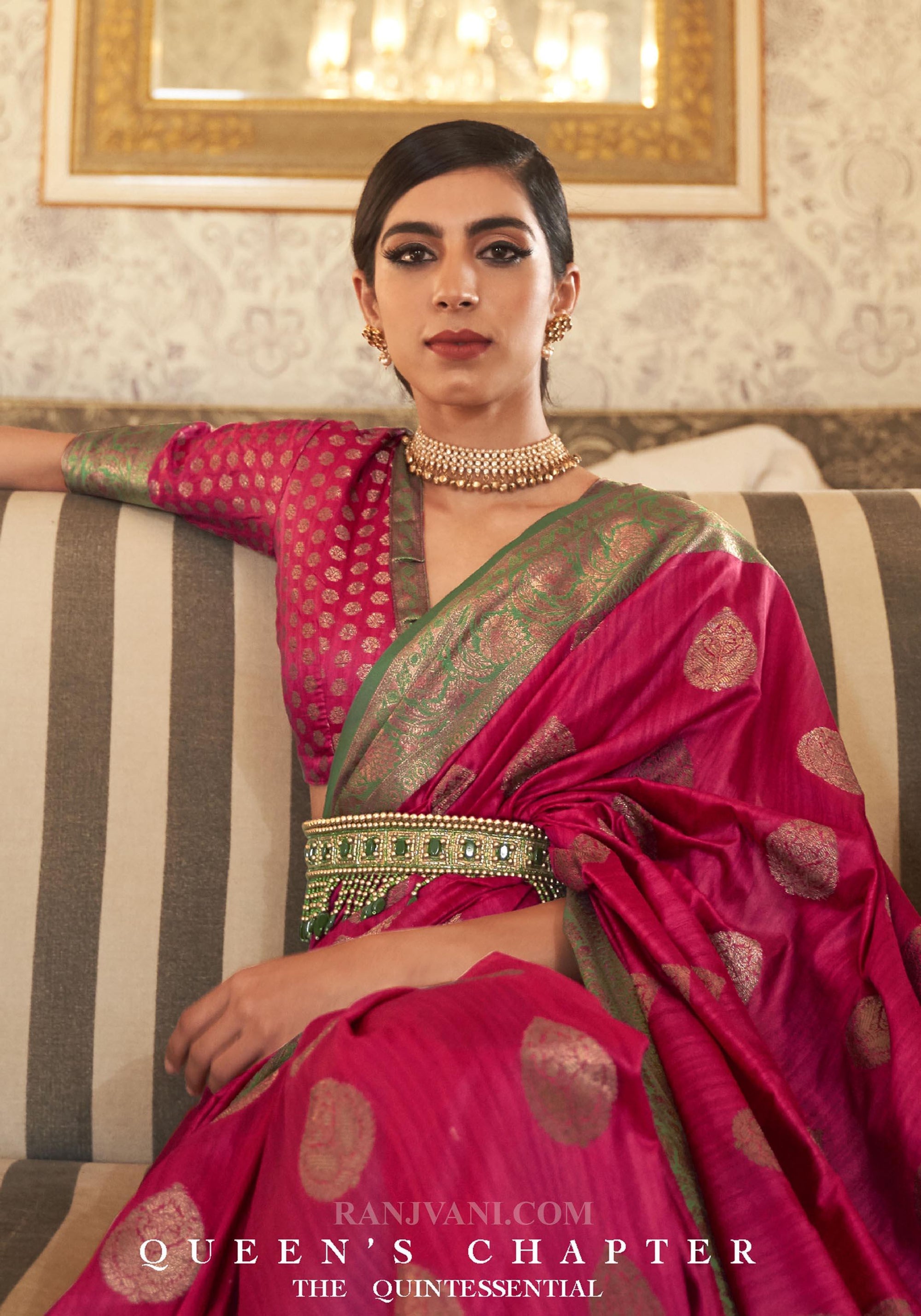Rubby Pink Tussar Silk Zari Weaving Saree - Ranjvani
